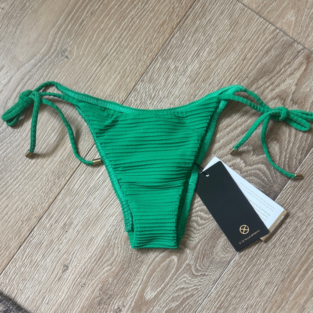 Vix Textured Side Tie Green Bikini Bottom
